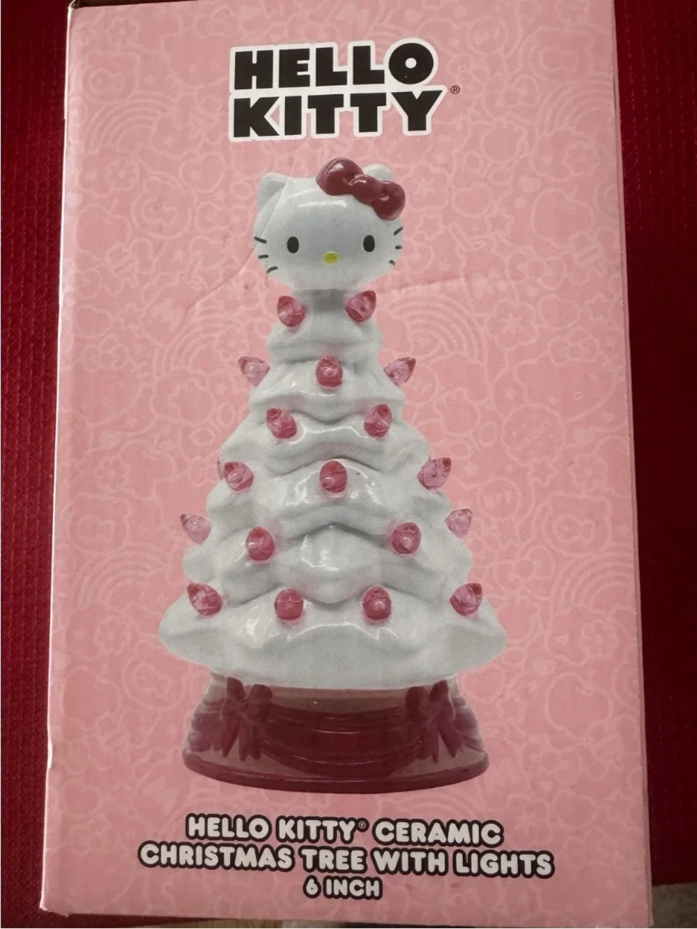New Hello Kitty Ceramic Christmas Tree White w/Pastel Pink Lights 6